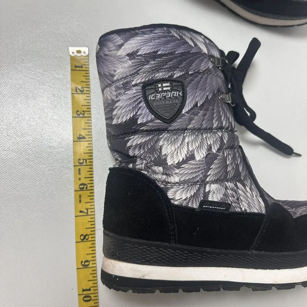 Icepeak Waterproof BootsBlack Lace Up Grip Puffer Faux Fur Snow Moon 8